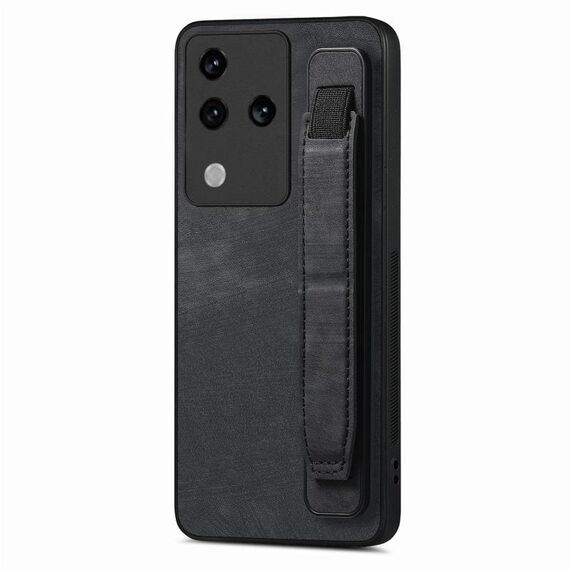 Custodia per telefono posteriore in pelle con supporto per cinturino retrò per vivo S18 Pro (nera)
