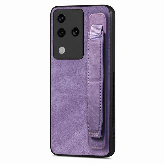 Custodia per telefono posteriore in pelle con supporto per cinturino retrò per vivo S18 Pro (viola)