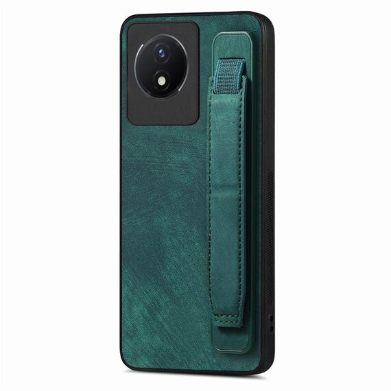 Custodia per telefono posteriore in pelle con supporto per cinturino retrò per vivo Y02 (verde)