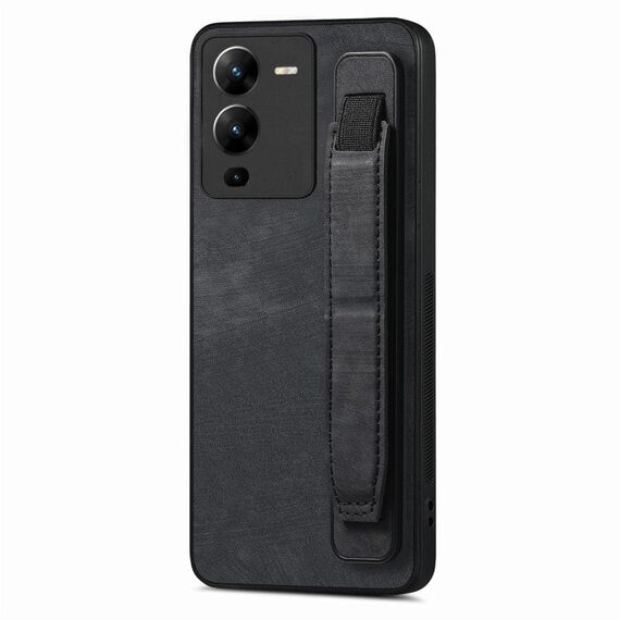 Custodia per telefono posteriore in pelle con supporto per cinturino retrò per vivo V25 Pro (nera)