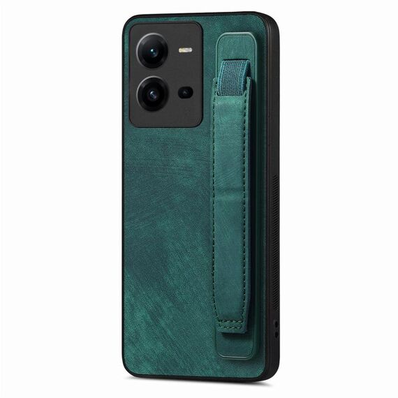 Custodia per telefono posteriore in pelle con supporto per cinturino retrò per vivo V25 (verde)