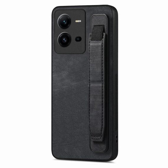 Custodia per telefono posteriore in pelle con supporto per cinturino retrò per vivo V25 (nera)