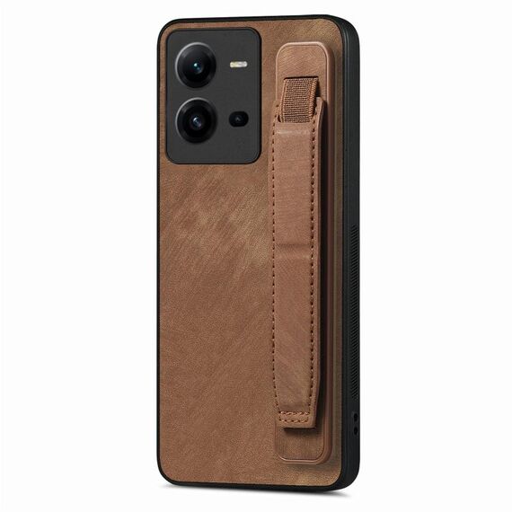 Custodia per telefono posteriore in pelle con supporto per cinturino retrò per vivo V25 (marrone)