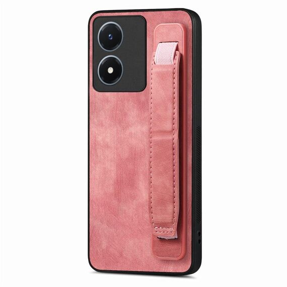 Custodia per telefono posteriore in pelle con supporto per cinturino retrò per vivo Y02S (rosa)