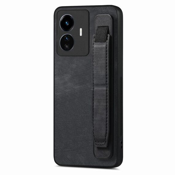 Custodia per telefono posteriore in pelle con supporto per cinturino retrò per vivo Y77 5G (nera)