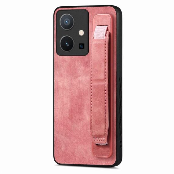Per vivo Y75 5G Custodia per telefono retro in pelle con supporto per cinturino retrò (rosa)