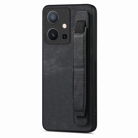 Per vivo Y75 5G Retro Custodia per cellulare con retro in pelle con supporto per cinturino (nero)