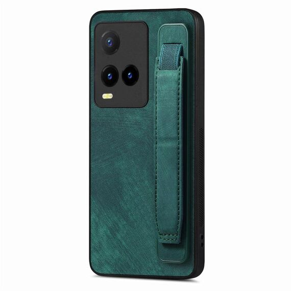 Custodia per telefono posteriore in pelle con supporto per cinturino retrò per vivo Y21s (verde)