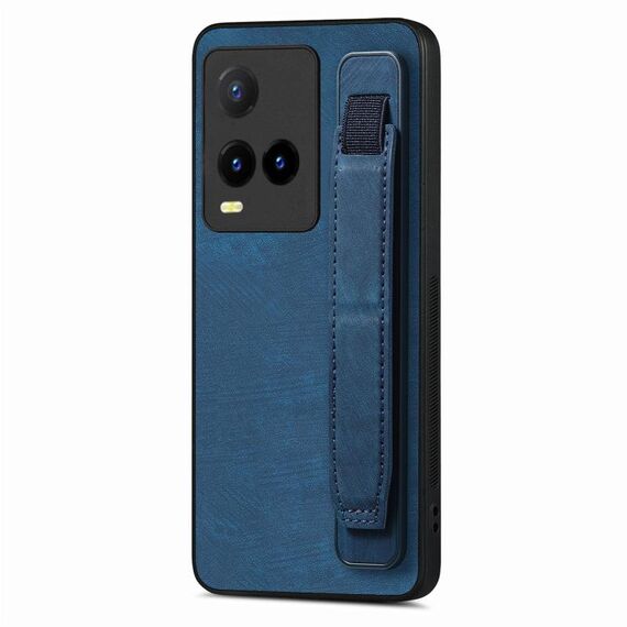 Custodia per telefono posteriore in pelle con supporto per cinturino retrò per vivo Y21s (blu)