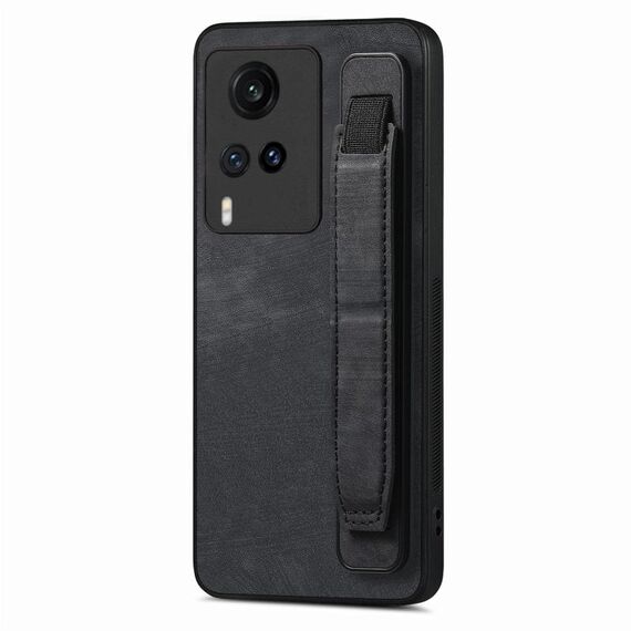 Custodia per telefono posteriore in pelle con supporto per cinturino retrò per vivo X60 (nera)