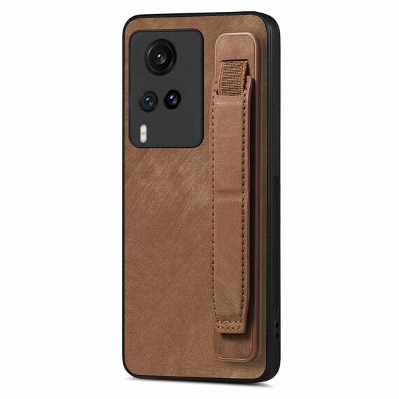 Custodia per telefono posteriore in pelle con supporto per cinturino retrò per vivo X60 (marrone)