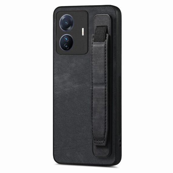 Custodia per telefono posteriore in pelle con supporto per cinturino retrò per vivo S16e / V27e (nera)