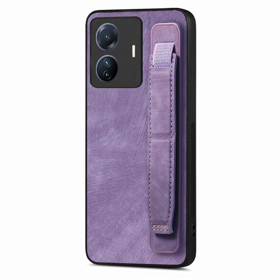 Custodia per telefono posteriore in pelle con supporto per cinturino retrò per vivo S16e / V27e (viola)