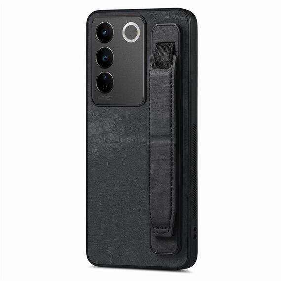 Custodia per telefono posteriore in pelle con supporto per cinturino retrò per vivo S16 / V27 (nera)