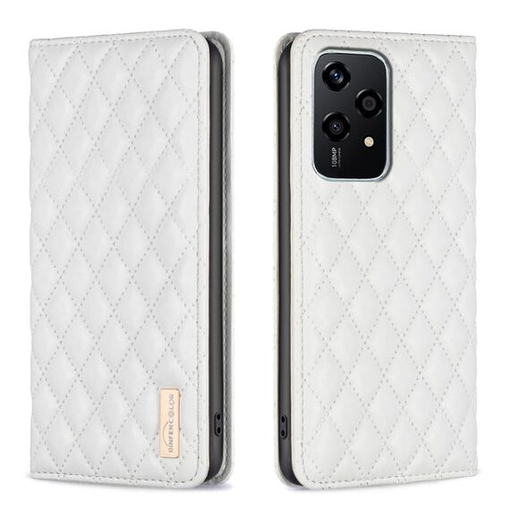 Per Honor 200 Lite Custodia protettiva in pelle magnetica con reticolo di diamanti (bianca)