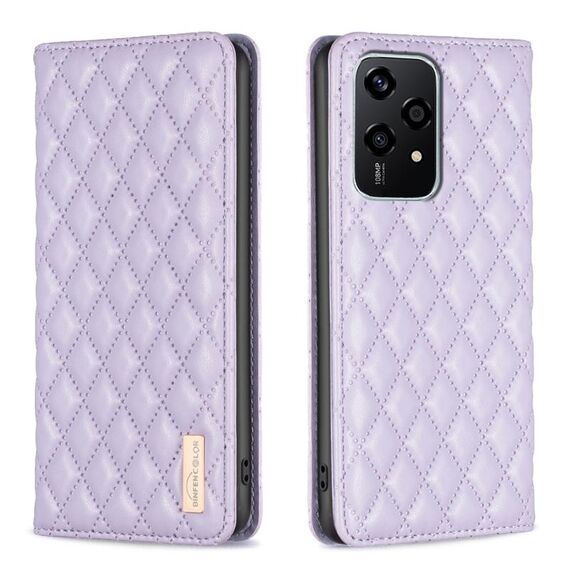 Per Honor 200 Lite Custodia per telefono con vibrazione in pelle magnetica con reticolo di diamanti (viola)
