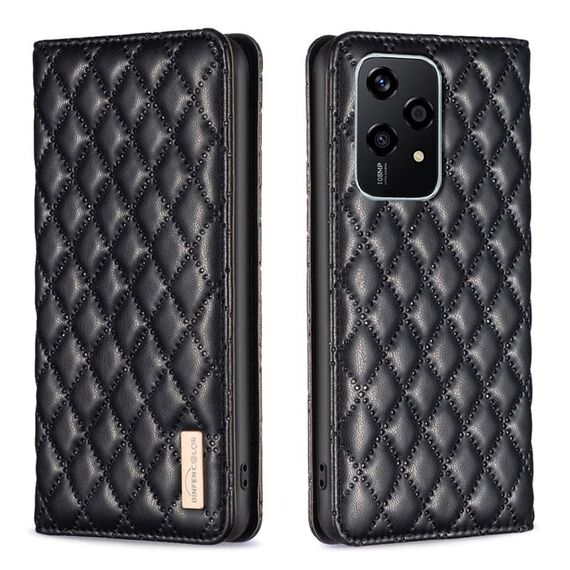 Per Honor 200 Lite Custodia protettiva in pelle magnetica con reticolo diamantato (nera)