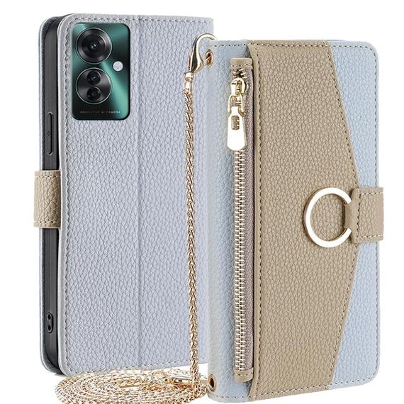 Per OPPO Reno11 F 5G Custodia per cellulare in pelle con texture litchi a tracolla (blu)