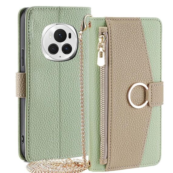 Custodia per telefono in pelle con trama crossbody Litchi per Honor Magic6 Pro 5G (verde)