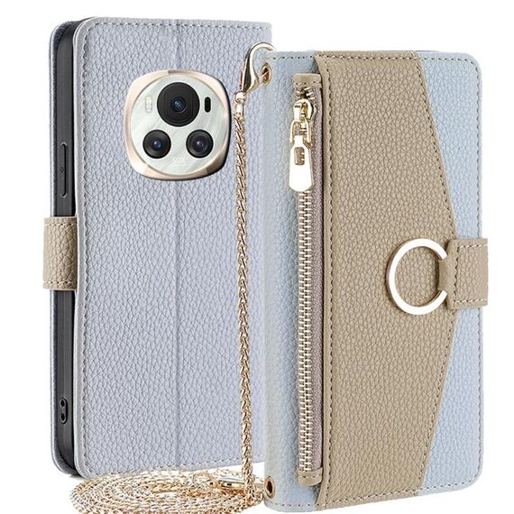 Custodia per telefono in pelle con trama crossbody Litchi per Honor Magic6 5G (blu)