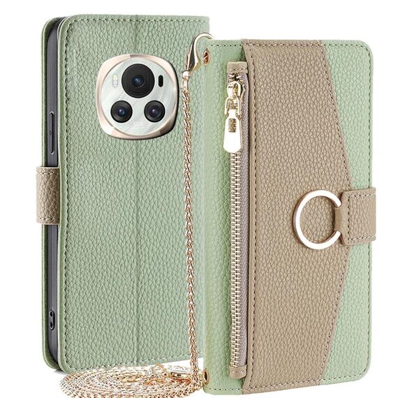 Custodia per telefono in pelle con trama crossbody Litchi per Honor Magic6 5G (verde)