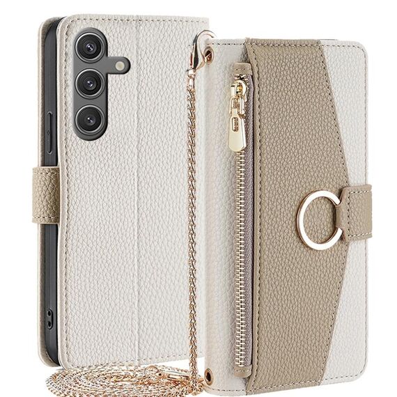 Custodia per telefono in pelle con trama crossbody Litchi per Samsung Galaxy S24 5G (bianca)
