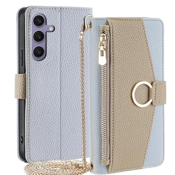 Custodia per telefono in pelle con trama crossbody Litchi per Samsung Galaxy S24+ 5G (blu)