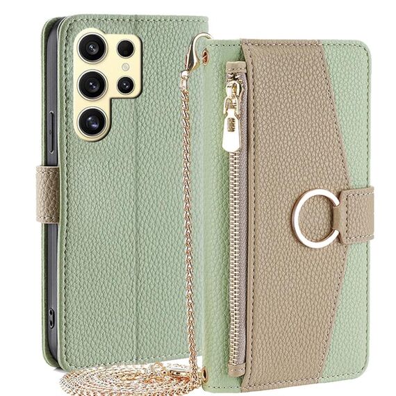 Custodia per telefono in pelle con trama crossbody Litchi per Samsung Galaxy S24 Ultra 5G (verde)