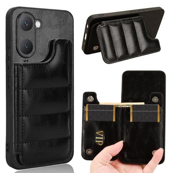 Custodia per telefono con borsa per carta da cucito modello mucca per vivo Y03 4G (nera)