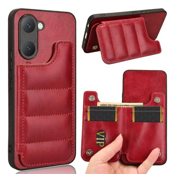 Custodia per telefono con borsa per carta da cucito modello mucca per vivo Y03 4G (rosso)