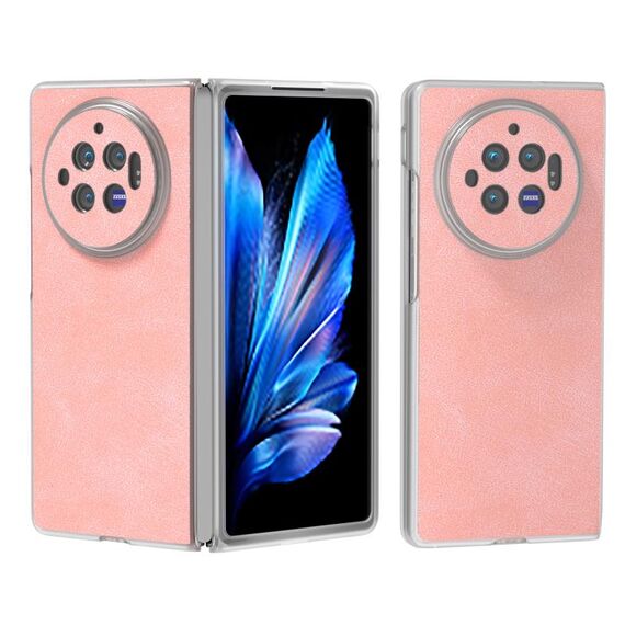 Custodia per telefono con bordo trasparente satinato in pelle PU per vivo X Fold3 (rosa)