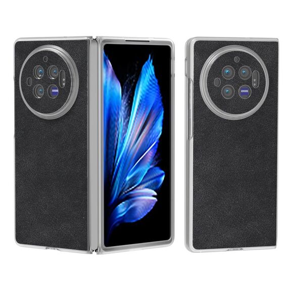Custodia per telefono con bordo trasparente satinato in pelle PU per vivo X Fold3 (nera)