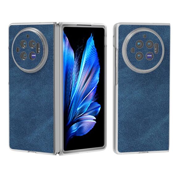 Custodia per telefono con bordo trasparente satinato in pelle PU per vivo X Fold3 (blu)