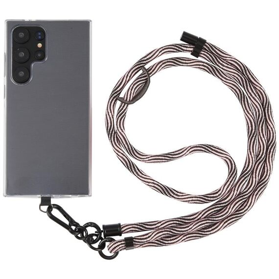 Cordino a tracolla in nylon con catena da collo anti-smarrimento per telefono con trama S da 8 mm, lunghezza regolabile: circa 75-135 cm (nero rosa)