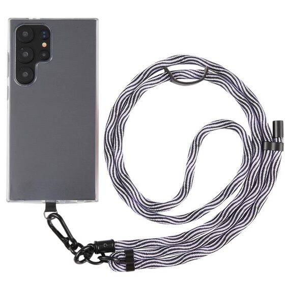 Cordino a tracolla in nylon con catena da collo anti-smarrimento per telefono con trama S da 8 mm, lunghezza regolabile: circa 75-135 cm (nero viola)
