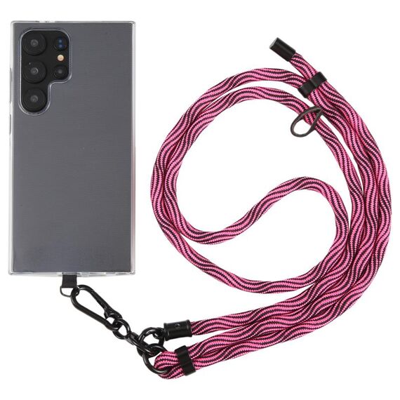Cordino a tracolla in nylon con catena da collo anti-smarrimento per telefono con trama S da 8 mm, lunghezza regolabile: circa 75-135 cm (nero rosa rosso)