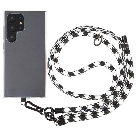 Cordino a tracolla in nylon con catena da collo regolabile anti-smarrimento da 8 mm, lunghezza regolabile: circa 75-135 cm (nero bianco)