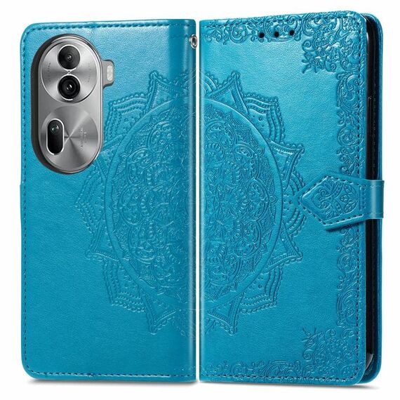 Per OPPO Reno11 Pro Custodia per telefono in pelle con motivo floreale mandala EU in rilievo (blu)