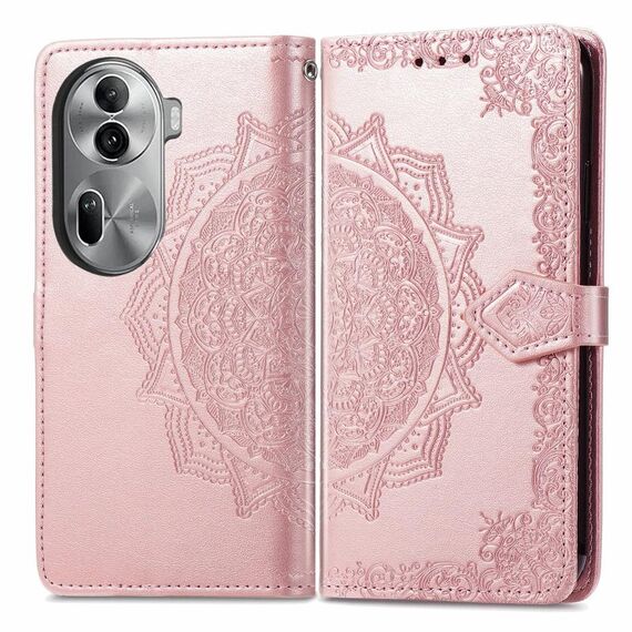 Per OPPO Reno11 Pro Custodia per cellulare in pelle con motivo floreale mandala EU (oro rosa)