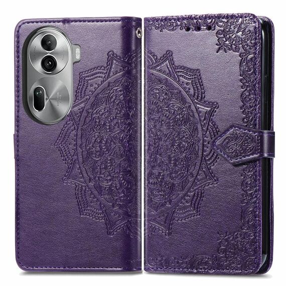 Per OPPO Reno11 Pro EU Custodia per cellulare in pelle con fiore mandala in rilievo (viola)