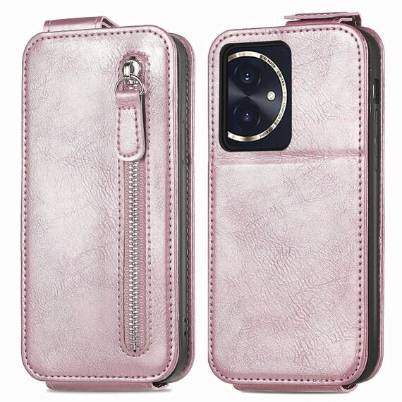 Custodia per telefono in pelle con chiusura verticale a portafoglio con cerniera per Honor 100 5G (rosa)