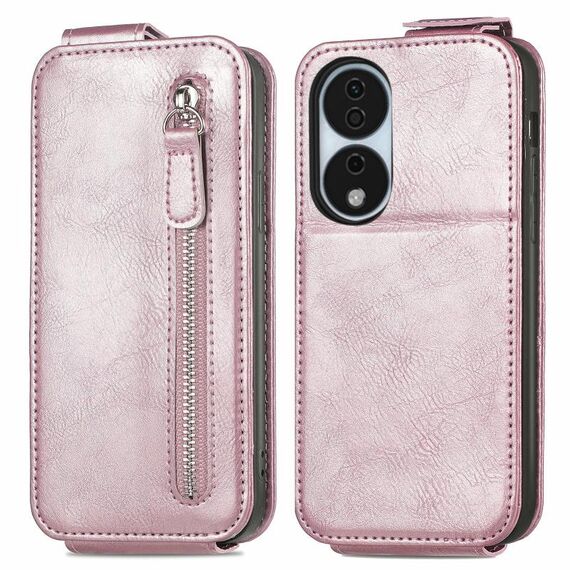 Custodia per telefono in pelle con chiusura verticale a portafoglio con cerniera per Honor X7b (rosa)