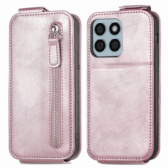 Custodia per telefono in pelle con chiusura verticale a portafoglio con cerniera per Honor X8b (rosa)