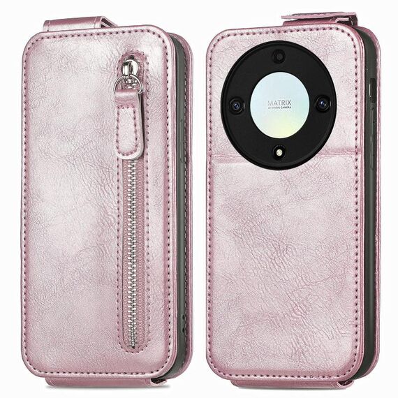Custodia per telefono in pelle con chiusura verticale a portafoglio con cerniera per Honor X40 5G (rosa)