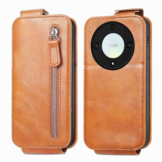 Custodia per telefono in pelle con chiusura verticale a portafoglio con cerniera per Honor X40 5G (marrone)