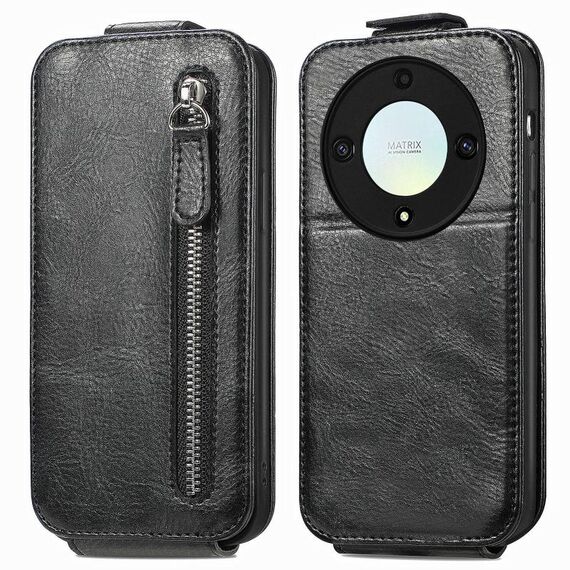 Custodia per cellulare in pelle con chiusura verticale a portafoglio con cerniera per Honor X40 5G (nera)