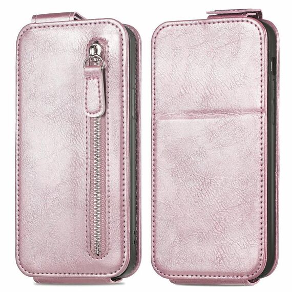 Custodia per cellulare in pelle con chiusura verticale a portafoglio con cerniera per Honor X50i 5G (rosa)