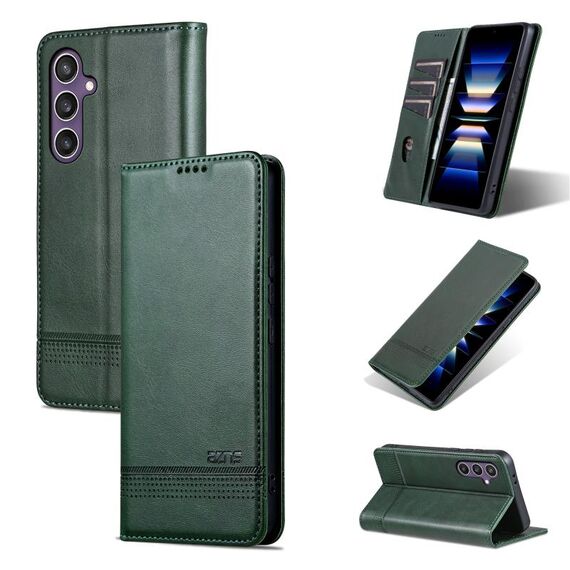 Per Samsung Galaxy S24+ 5G AZNS Custodia magnetica in pelle di vitello con vibrazione (verde scuro)
