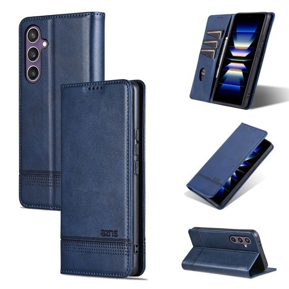 Per Samsung Galaxy S24+ 5G AZNS custodia magnetica in pelle di vitello con vibrazione (blu scuro)