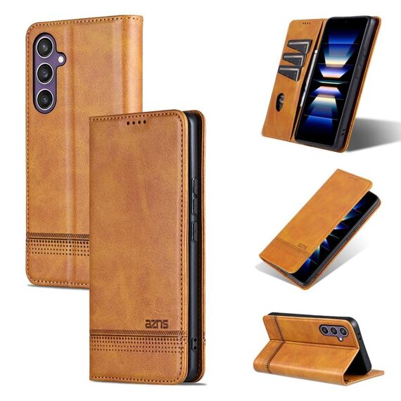 Per Samsung Galaxy S24+ 5G AZNS custodia magnetica in pelle di vitello con vibrazione (marrone chiaro)